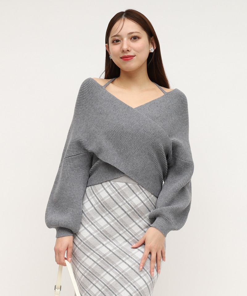 フロントカシュクールニットトップス 詳細画像 グレー 1