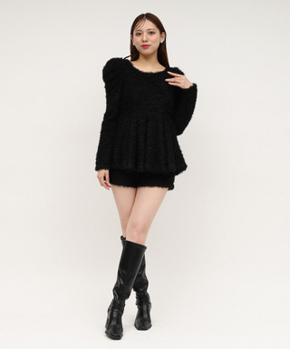 カールボア長袖ペプラムトップス