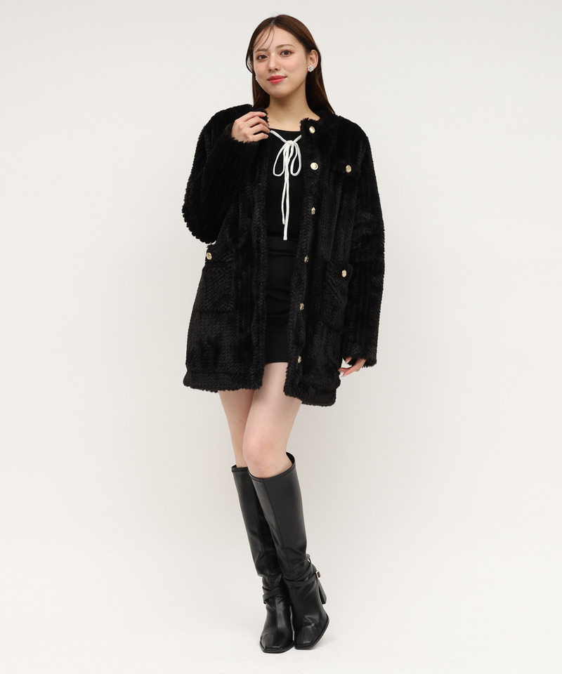 ファーミドルノーカラーコート 詳細画像 ブラック 1