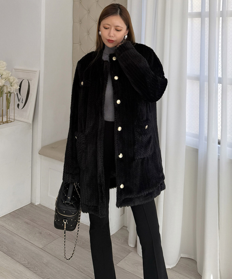 ファーミドルノーカラーコート 詳細画像 ブラック 3