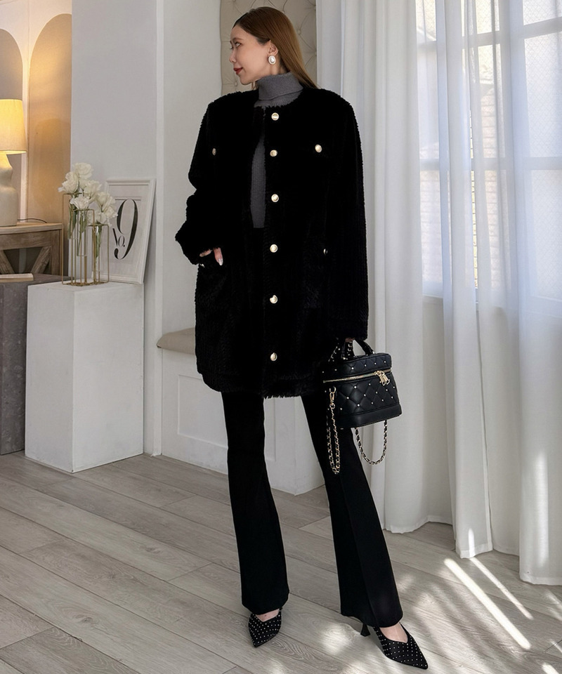 ファーミドルノーカラーコート 詳細画像 ブラック 4