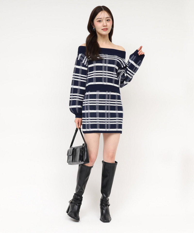チェックジャガードニットミニセットアップ 詳細画像 ネイビー 1