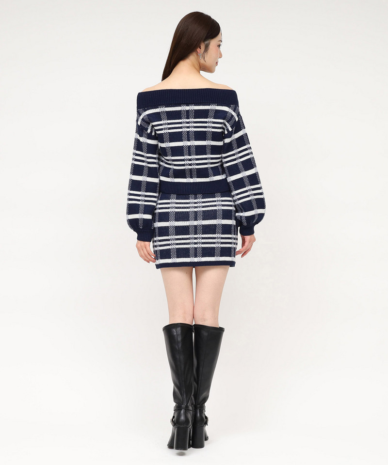 チェックジャガードニットミニセットアップ 詳細画像 ネイビー 3