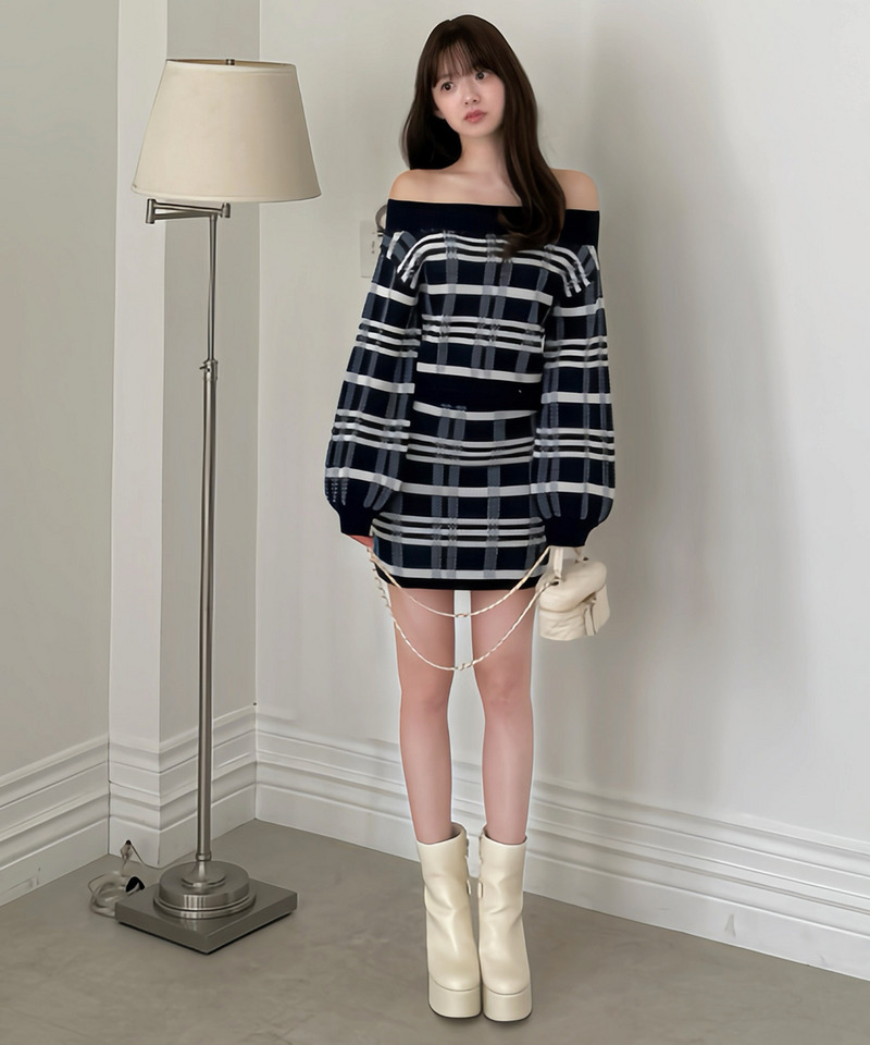 チェックジャガードニットミニセットアップ 詳細画像 ネイビー 8