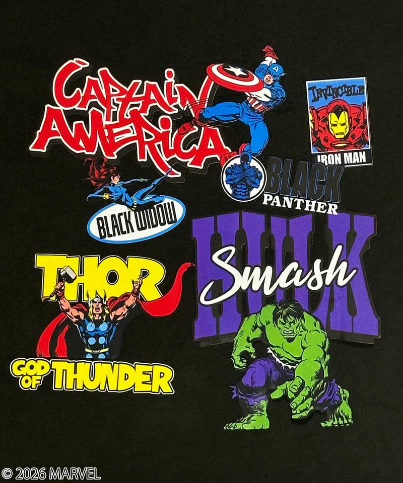 【MARVEL】アベンジャーズ/コミックアート/Tシャツ(PONEYCOMB TOKYO) 詳細画像 ブラック 2