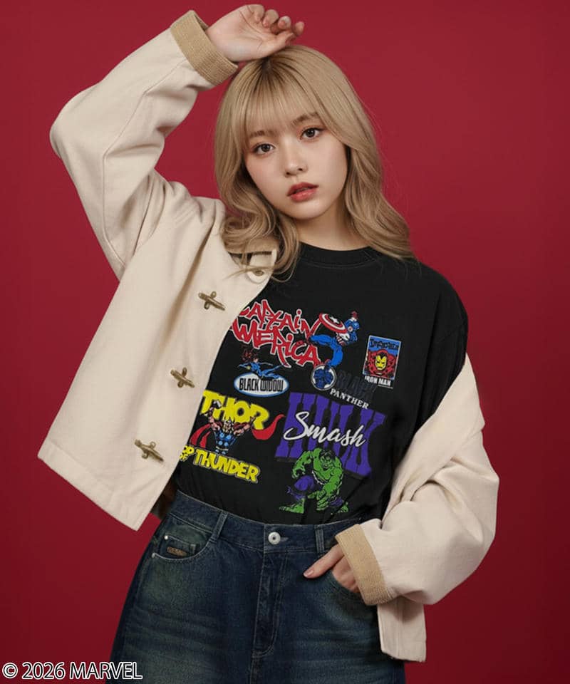 【MARVEL】アベンジャーズ/コミックアート/Tシャツ(PONEYCOMB TOKYO) 詳細画像 ブラック 3