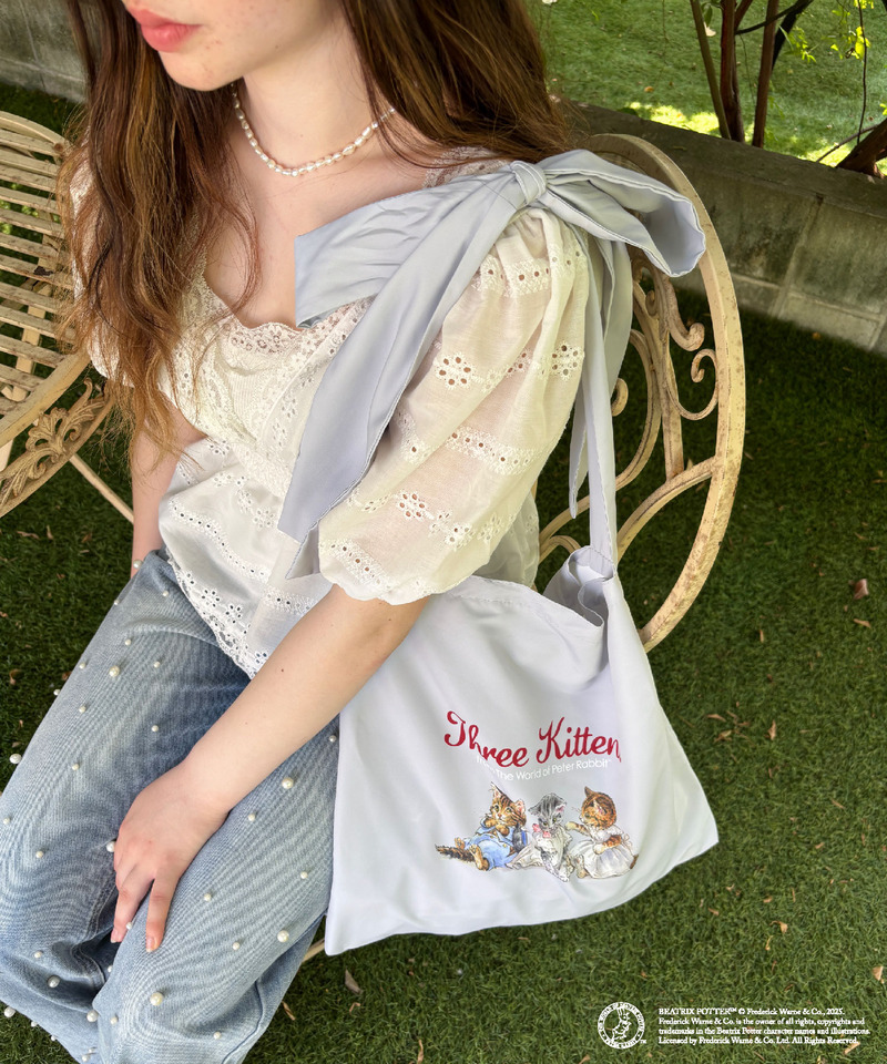 【Peter Rabbit】Three Kittens 肩リボントートバッグ 詳細画像 グレイッシュブルー 1