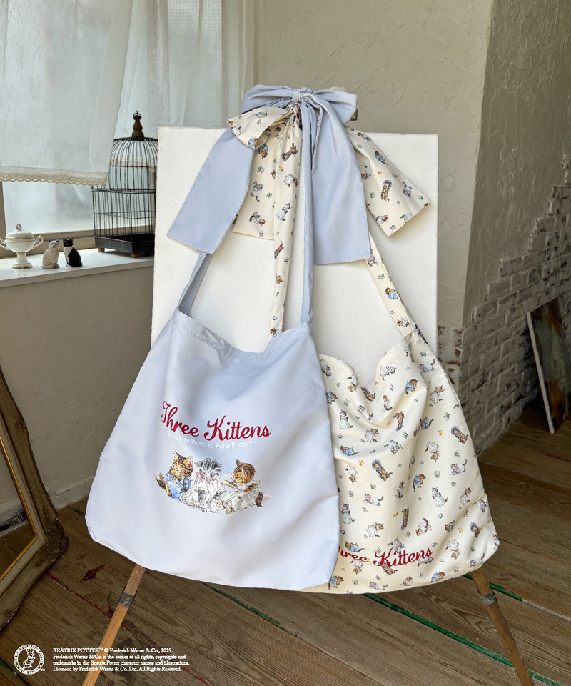 【Peter Rabbit】Three Kittens 肩リボントートバッグ 詳細画像 グレイッシュブルー 5