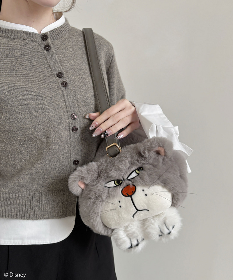 【Disney】シンデレラ/ルシファー/ぬいぐるみショルダーバッグ 詳細画像 グレー 1