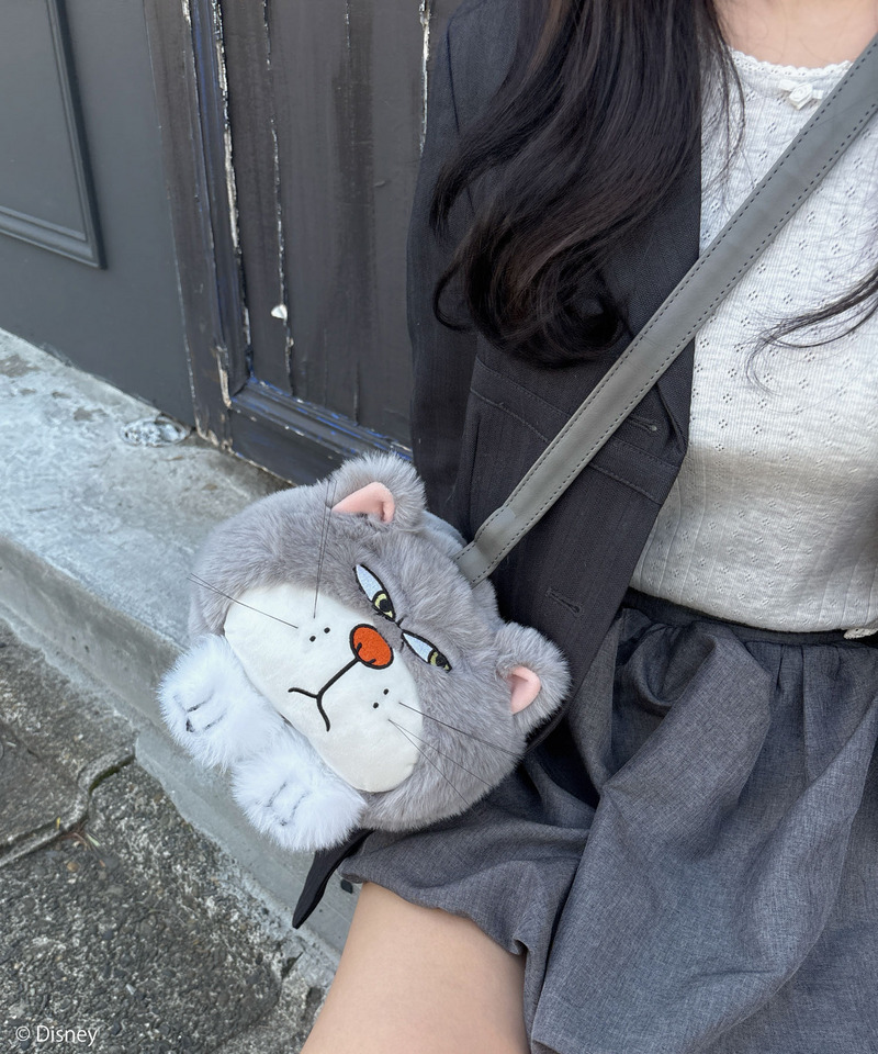 【Disney】シンデレラ/ルシファー/ぬいぐるみショルダーバッグ 詳細画像 グレー 16