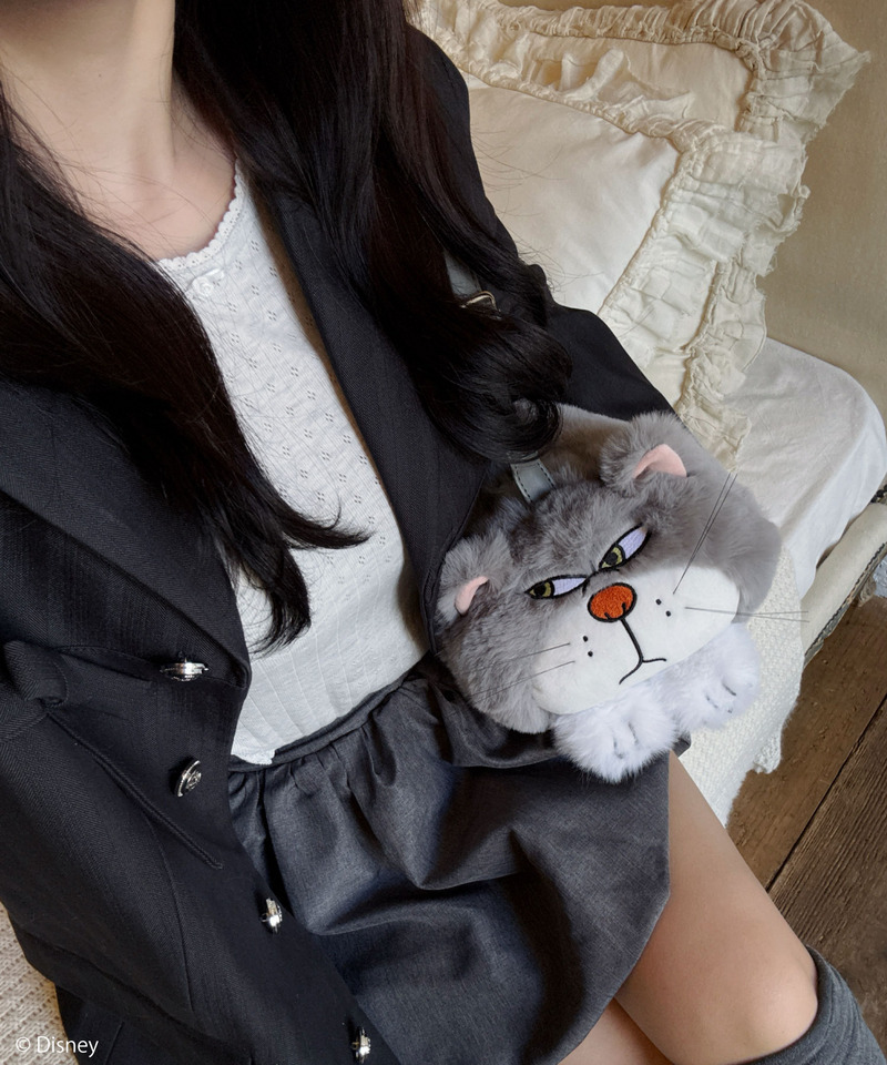 【Disney】シンデレラ/ルシファー/ぬいぐるみショルダーバッグ 詳細画像 グレー 17