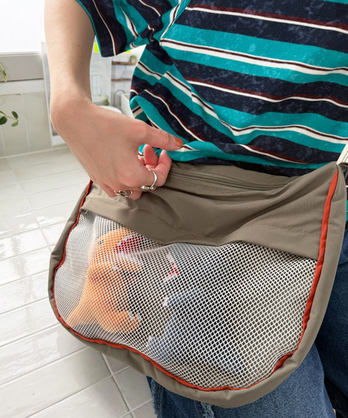 配色メッシュ切替ワンショルダーバッグ 詳細画像