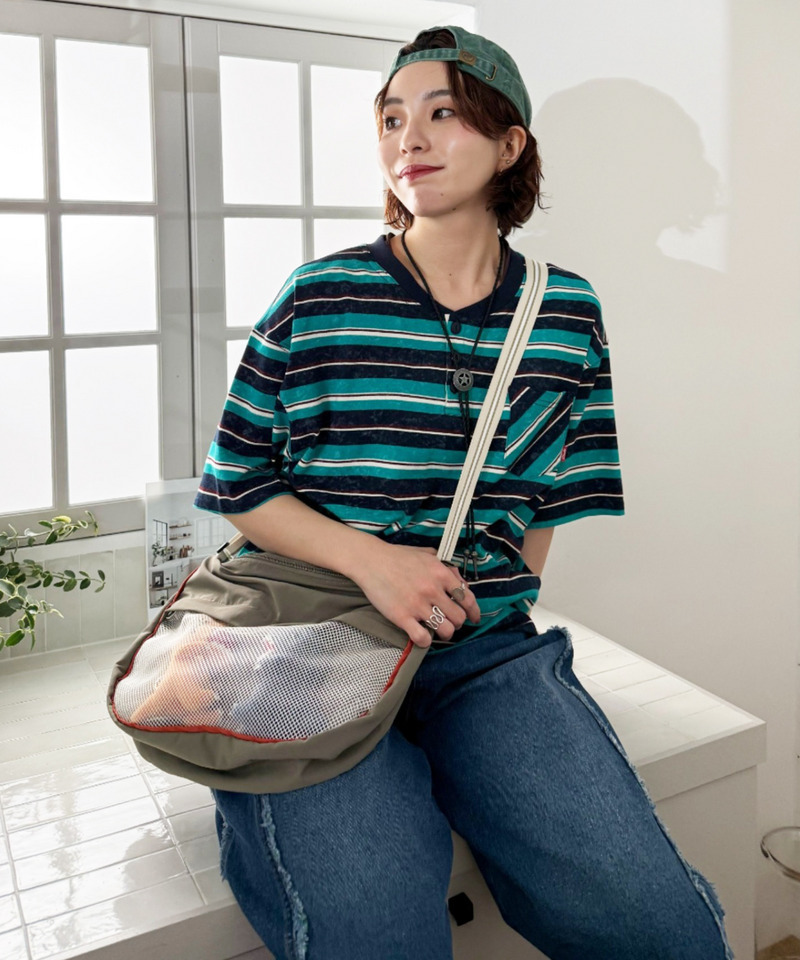 配色メッシュ切替ワンショルダーバッグ 詳細画像 カーキ 2