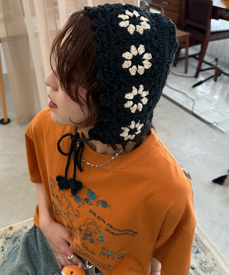 フラワークロッシェボンネット 詳細画像 ブラック 1