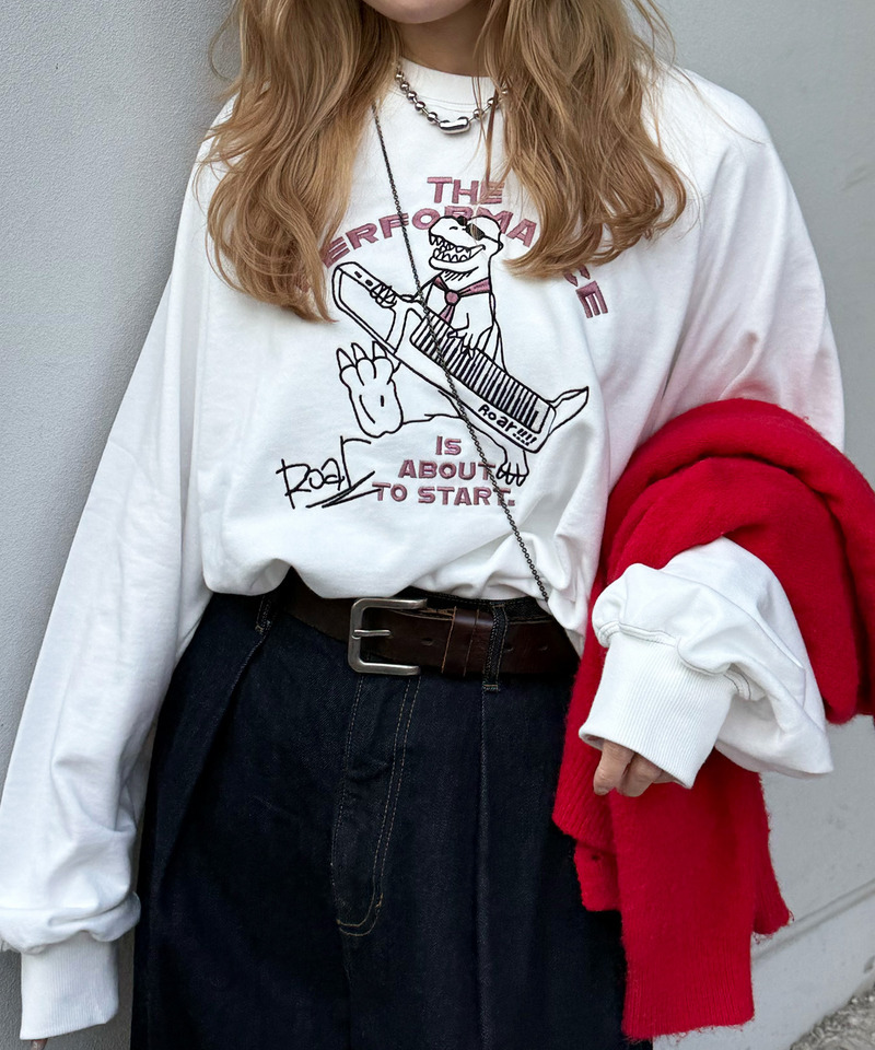 セッションしたい恐竜刺しゅうプルオーバー 詳細画像 オフホワイト 2