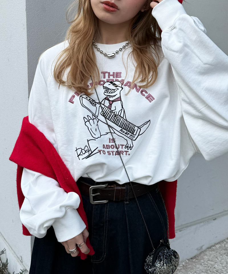 セッションしたい恐竜刺しゅうプルオーバー 詳細画像 オフホワイト 6