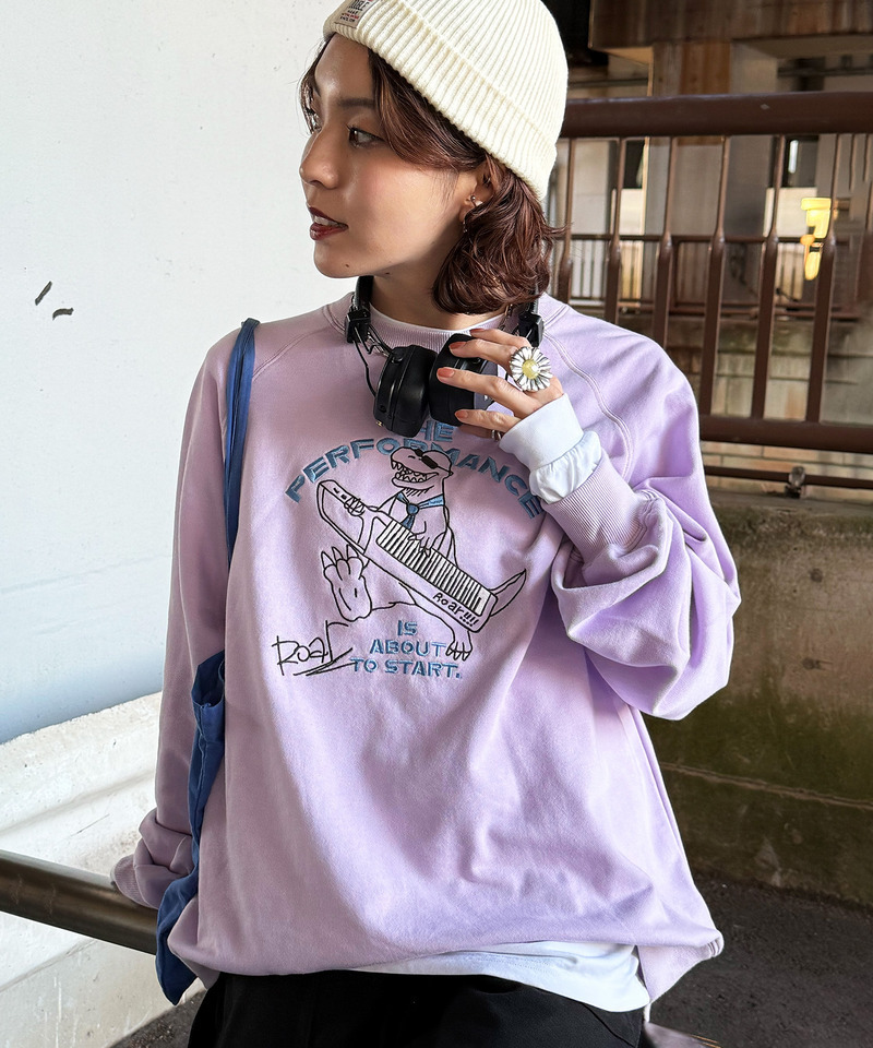 セッションしたい恐竜刺しゅうプルオーバー 詳細画像 パープル 2