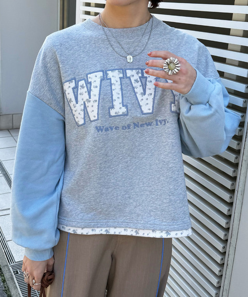 配色切替花柄ワッペンプルオーバー 詳細画像