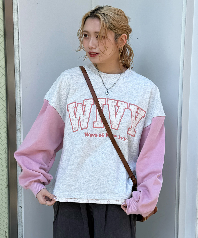 配色切替花柄ワッペンプルオーバー 詳細画像 ピンク 1