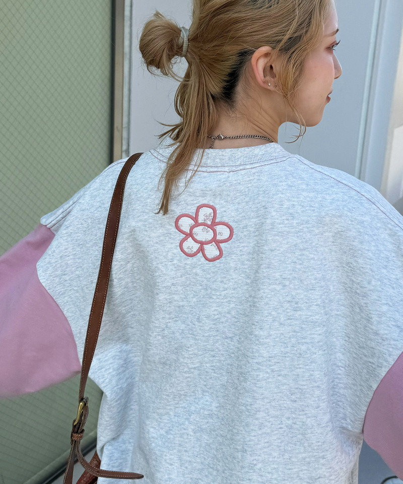 配色切替花柄ワッペンプルオーバー 詳細画像 ピンク 4