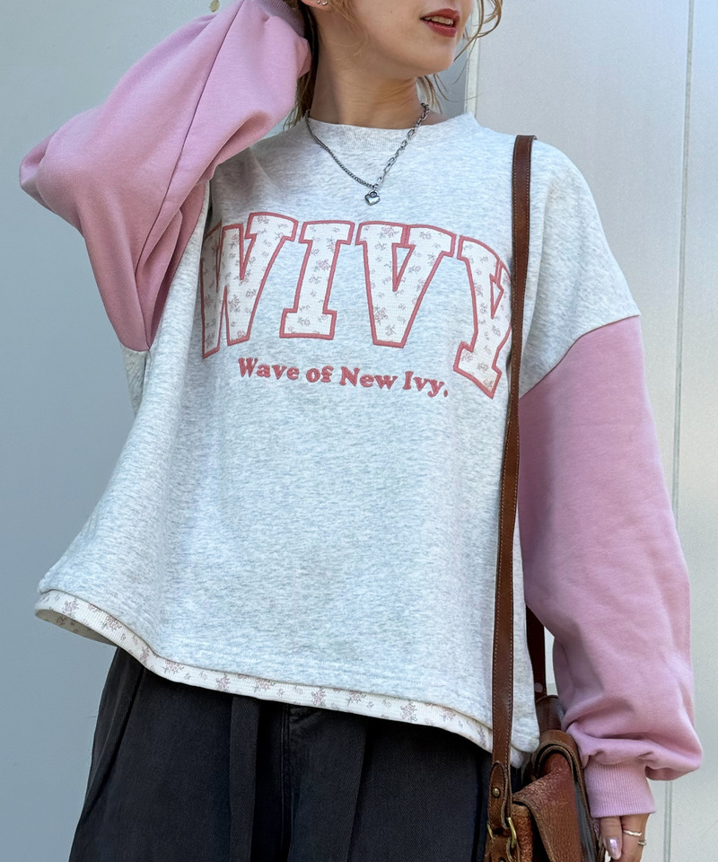 配色切替花柄ワッペンプルオーバー 詳細画像 ピンク 5