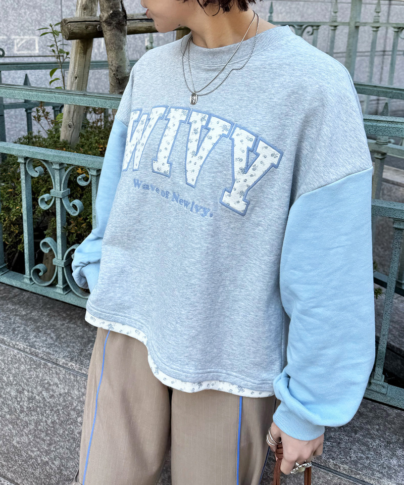 配色切替花柄ワッペンプルオーバー 詳細画像 ブルー 2