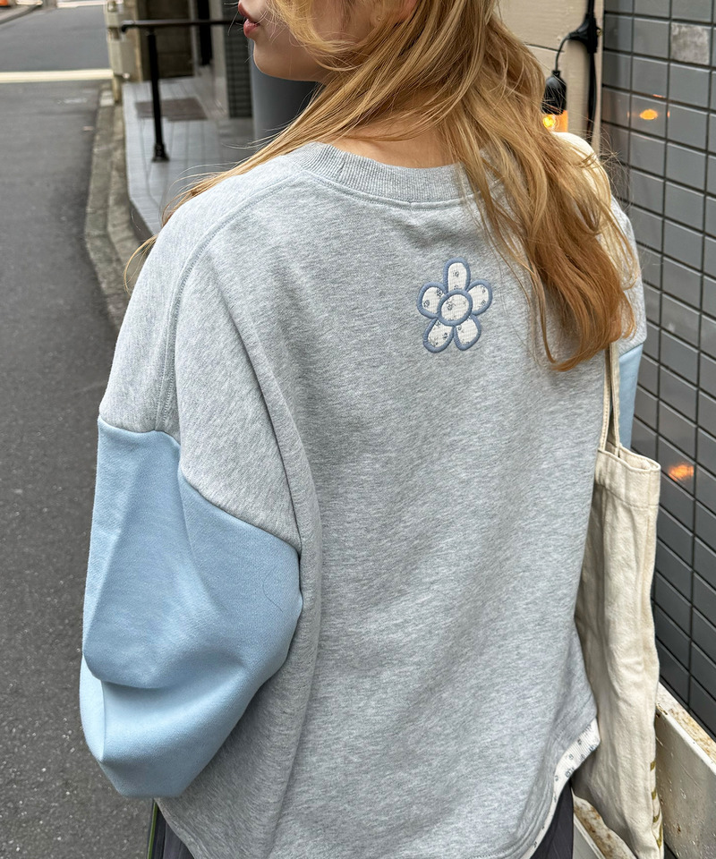 配色切替花柄ワッペンプルオーバー 詳細画像 ブルー 3