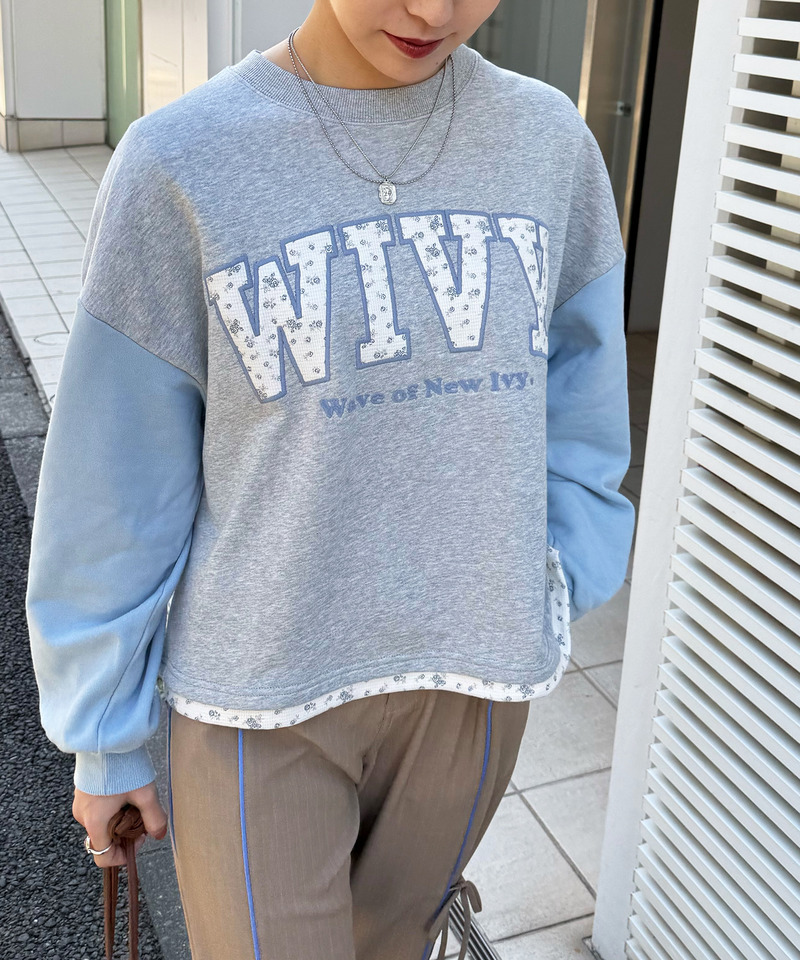 配色切替花柄ワッペンプルオーバー 詳細画像 ブルー 6