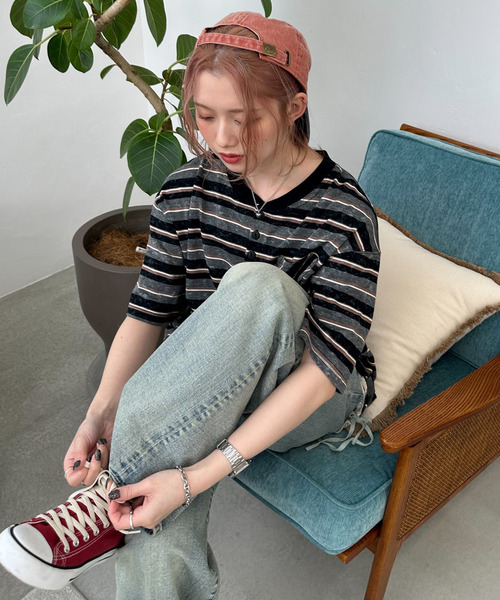 スプレー加工ボーダーヘンリープルオーバー 詳細画像