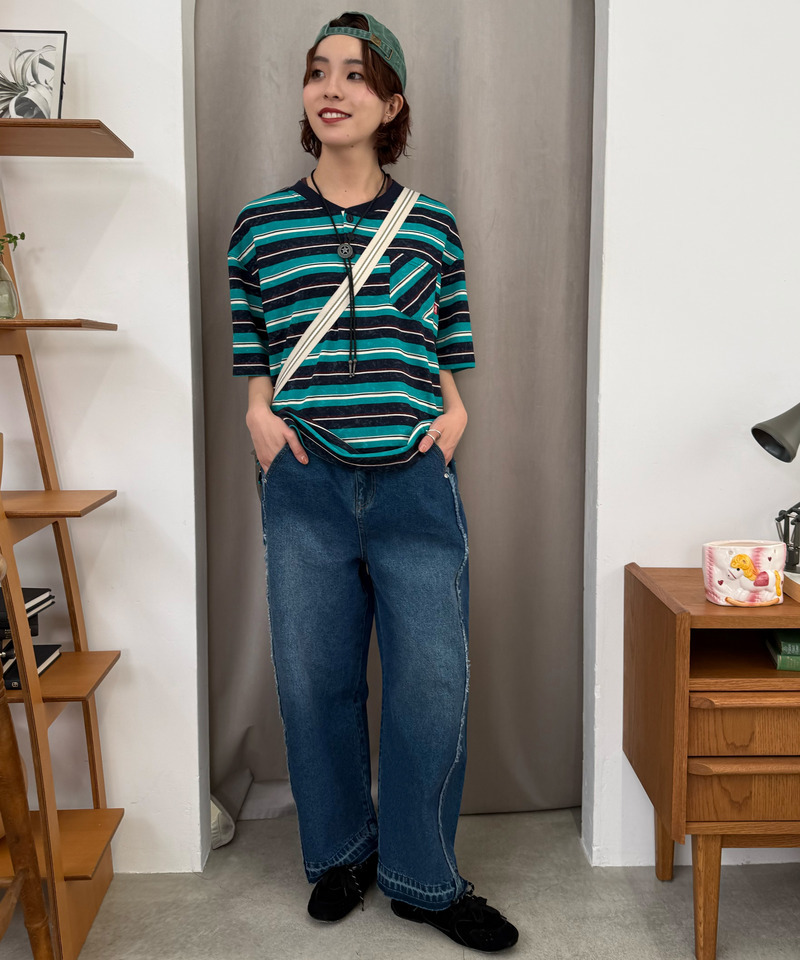 スプレー加工ボーダーヘンリープルオーバー 詳細画像 ネイビー 3