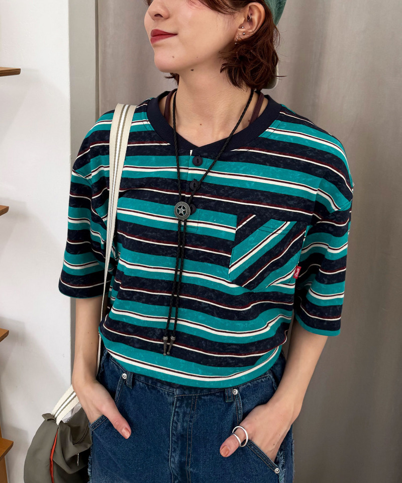 スプレー加工ボーダーヘンリープルオーバー 詳細画像 ネイビー 6