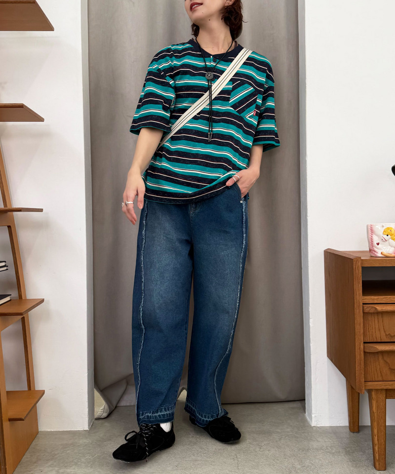 スプレー加工ボーダーヘンリープルオーバー 詳細画像 ネイビー 7