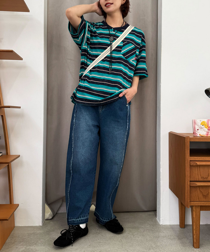 スプレー加工ボーダーヘンリープルオーバー 詳細画像 ネイビー 9