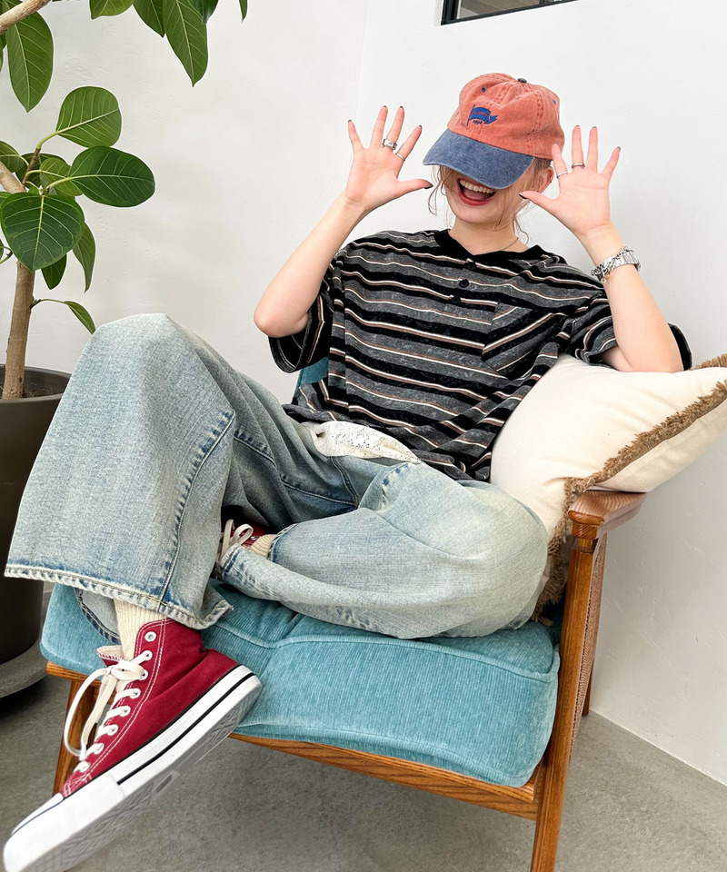 スプレー加工ボーダーヘンリープルオーバー 詳細画像 ブラック 11