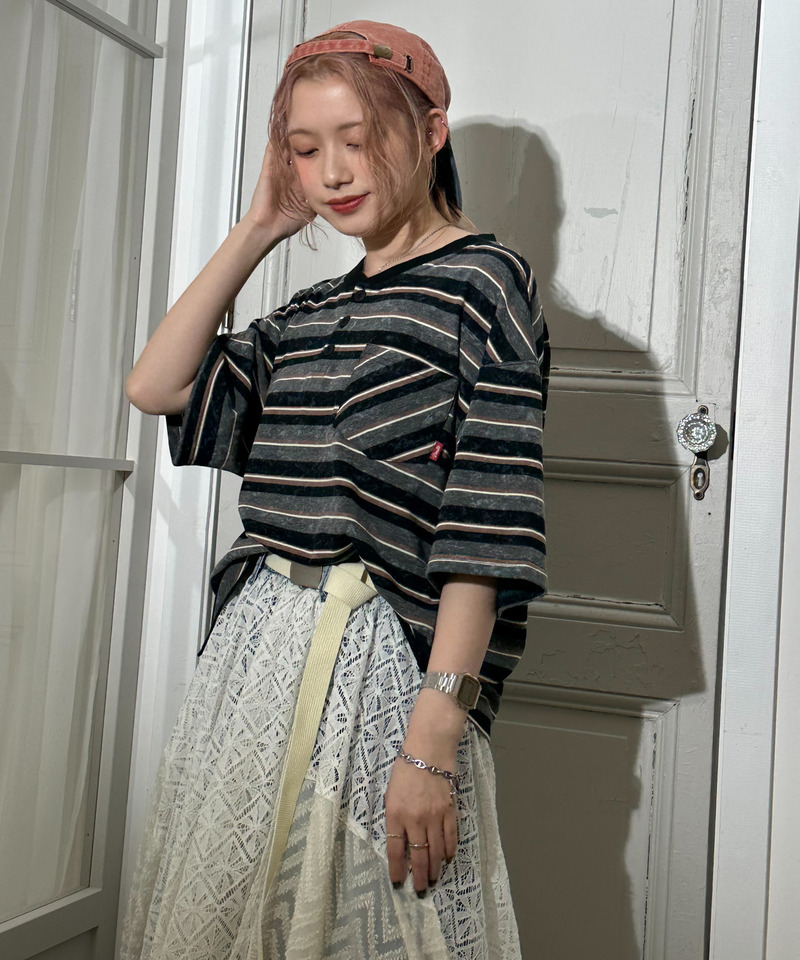 スプレー加工ボーダーヘンリープルオーバー 詳細画像 ブラック 9