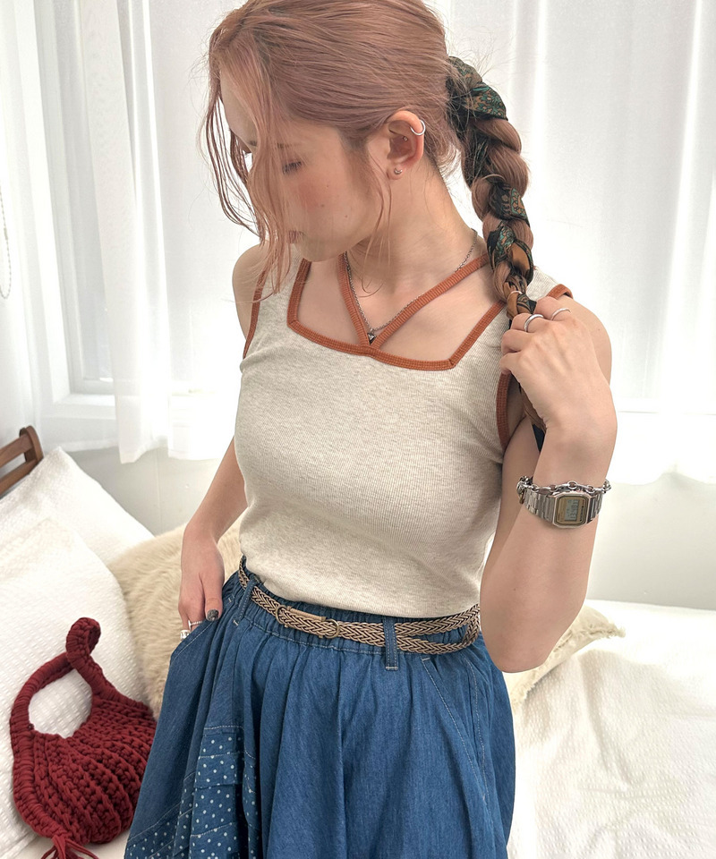 前後2WAY配色ホルターネックタンクトップ 詳細画像 オフホワイト 1