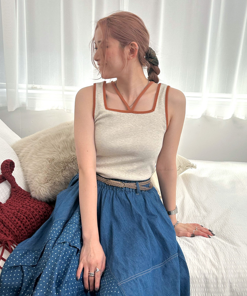 前後2WAY配色ホルターネックタンクトップ 詳細画像 オフホワイト 2