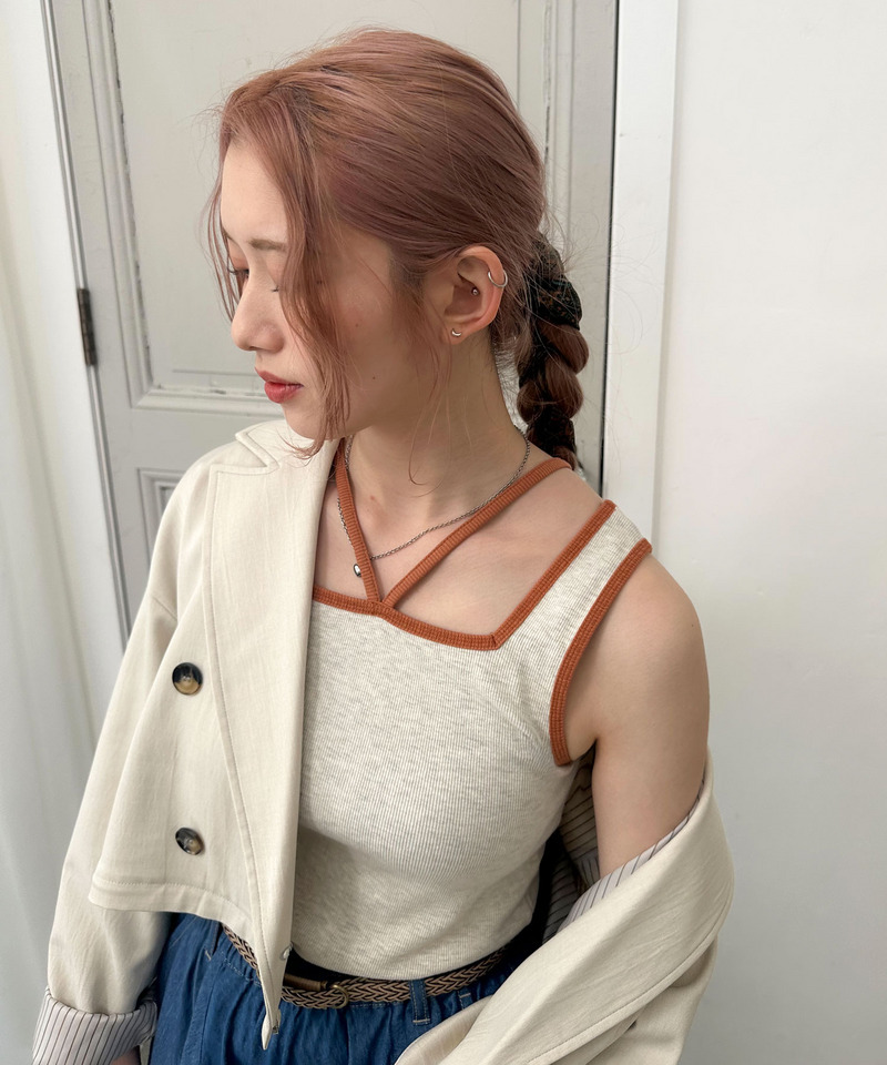 前後2WAY配色ホルターネックタンクトップ 詳細画像 オフホワイト 3