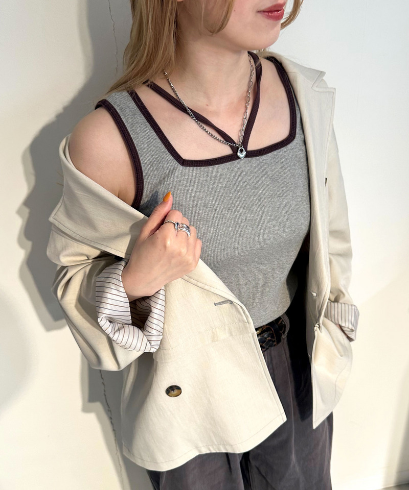 前後2WAY配色ホルターネックタンクトップ 詳細画像 グレー 1