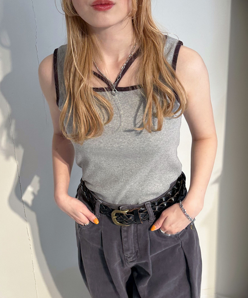 前後2WAY配色ホルターネックタンクトップ 詳細画像 グレー 2