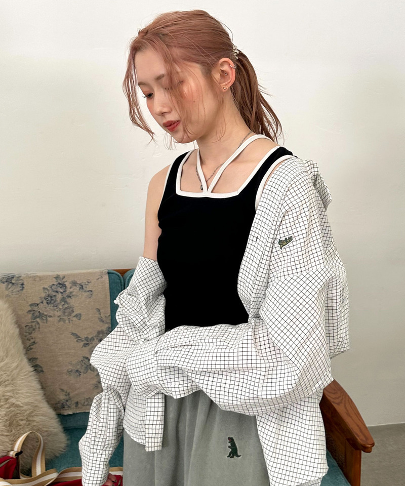 前後2WAY配色ホルターネックタンクトップ 詳細画像 ブラック 1