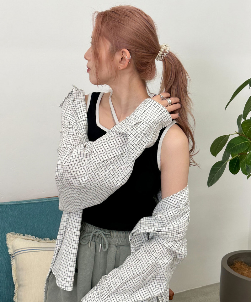 前後2WAY配色ホルターネックタンクトップ 詳細画像 ブラック 2