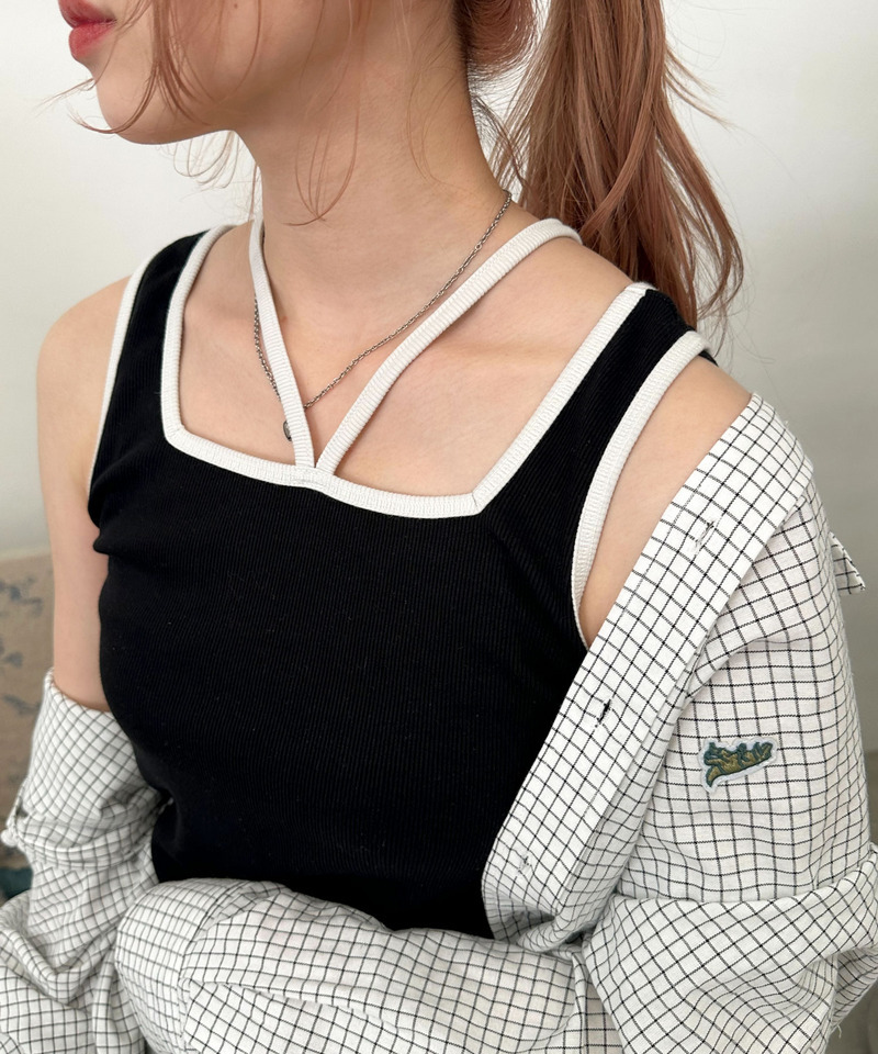 前後2WAY配色ホルターネックタンクトップ 詳細画像 ブラック 3
