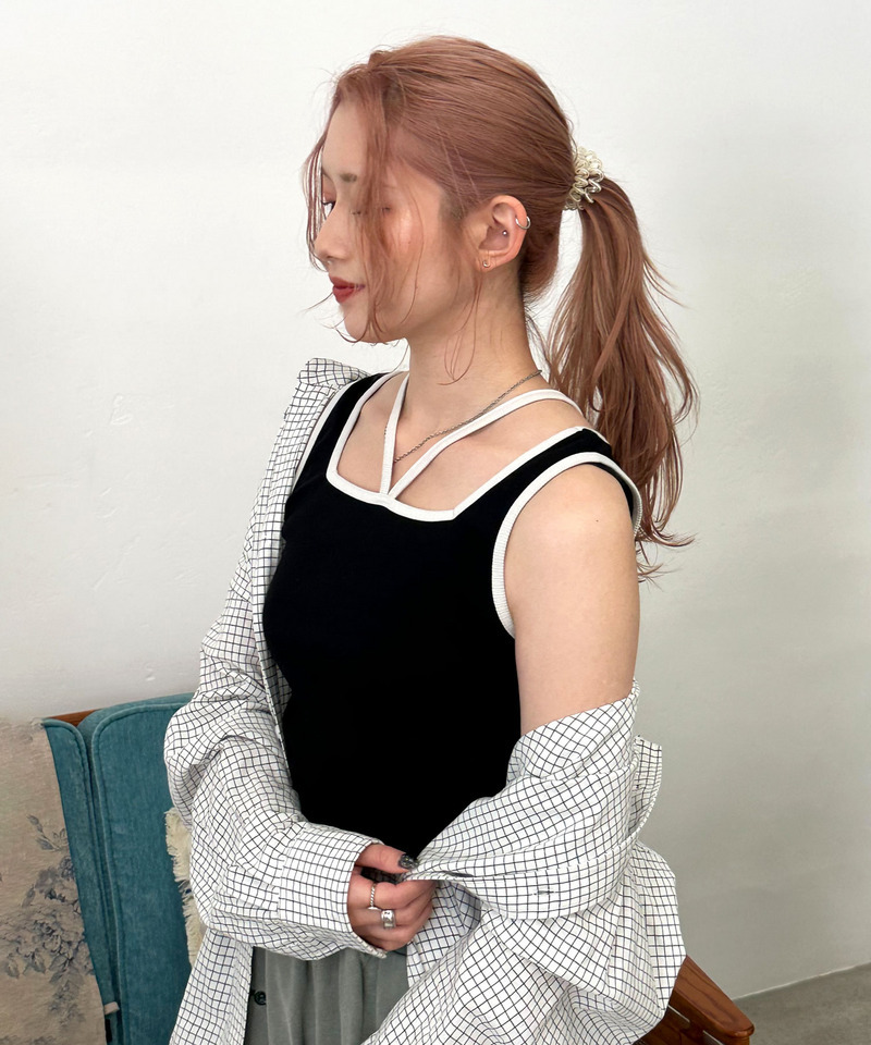 前後2WAY配色ホルターネックタンクトップ 詳細画像 ブラック 5