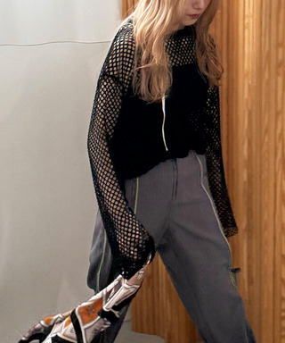 付けフードメッシュ長袖プルオーバー