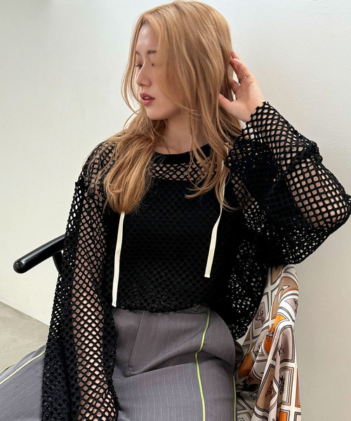 付けフードメッシュ長袖プルオーバー 詳細画像