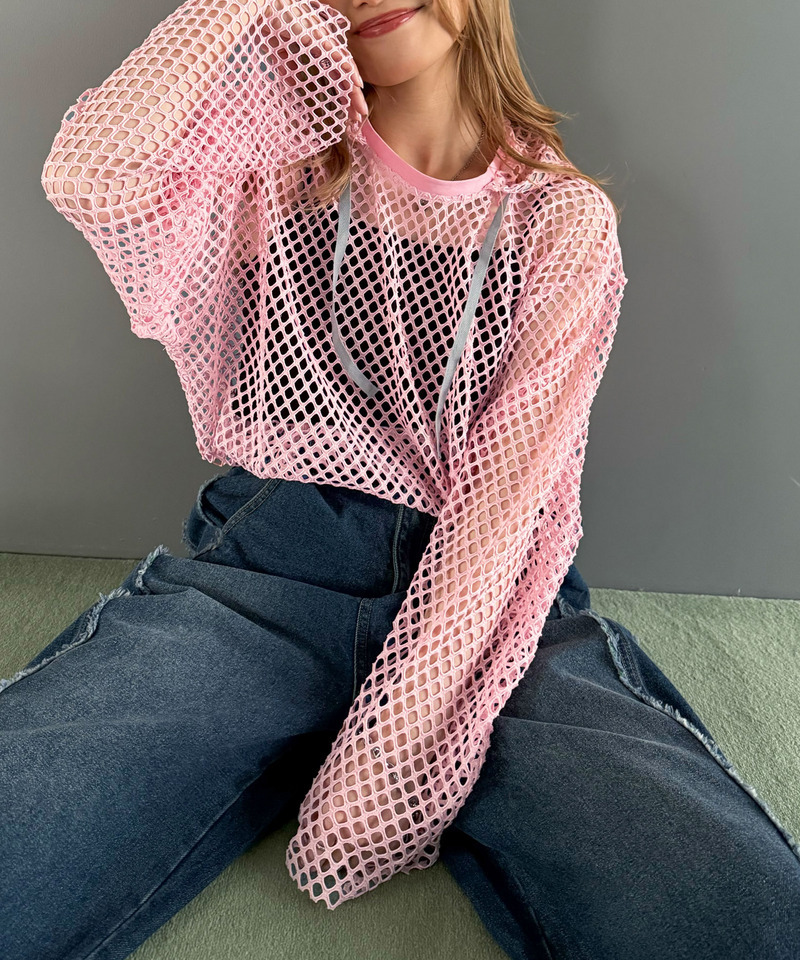 付けフードメッシュ長袖プルオーバー 詳細画像 ピンク 2