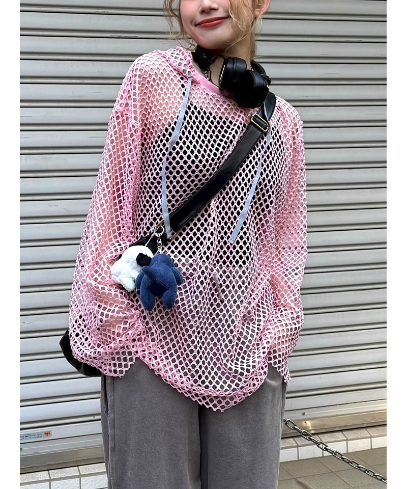 付けフードメッシュ長袖プルオーバー 詳細画像 ピンク 5