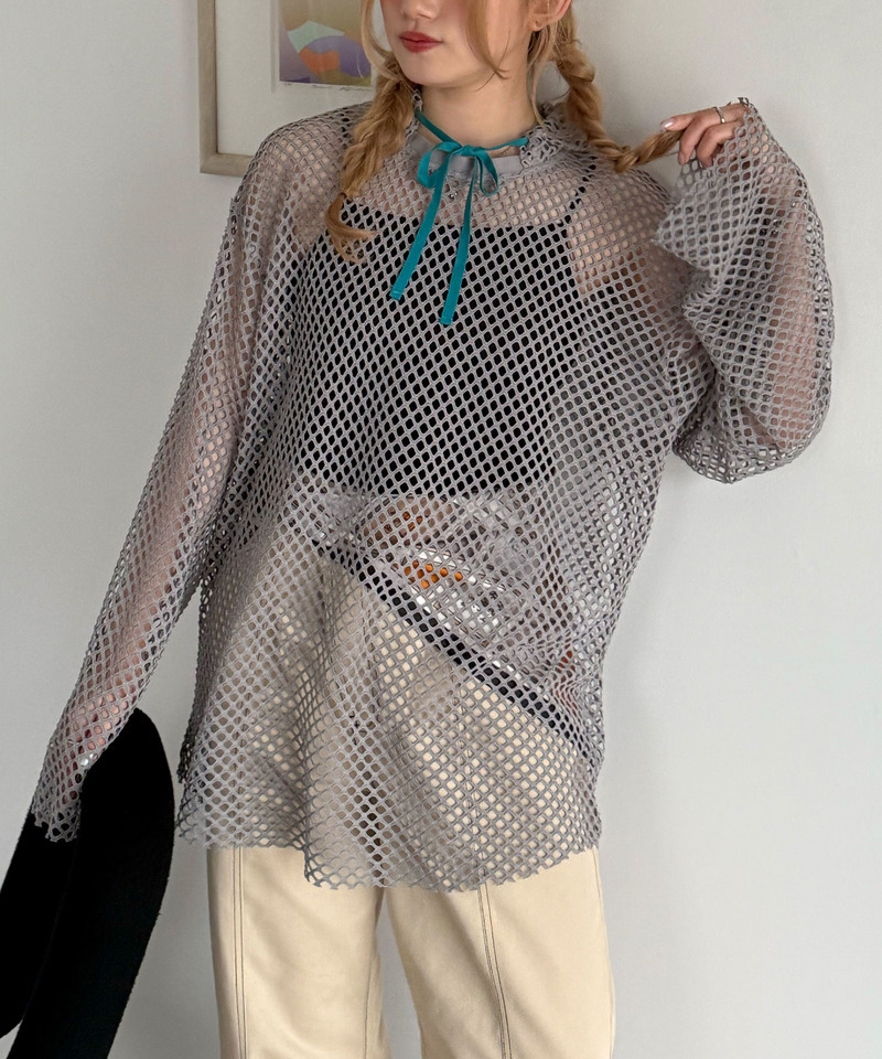 付けフードメッシュ長袖プルオーバー 詳細画像 ブルー 2