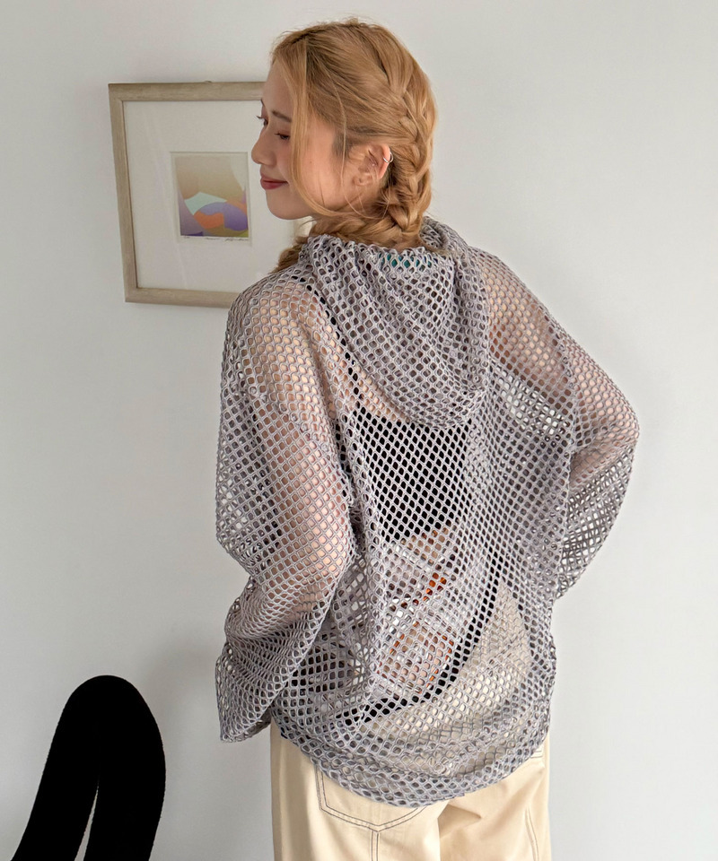 付けフードメッシュ長袖プルオーバー 詳細画像 ブルー 3